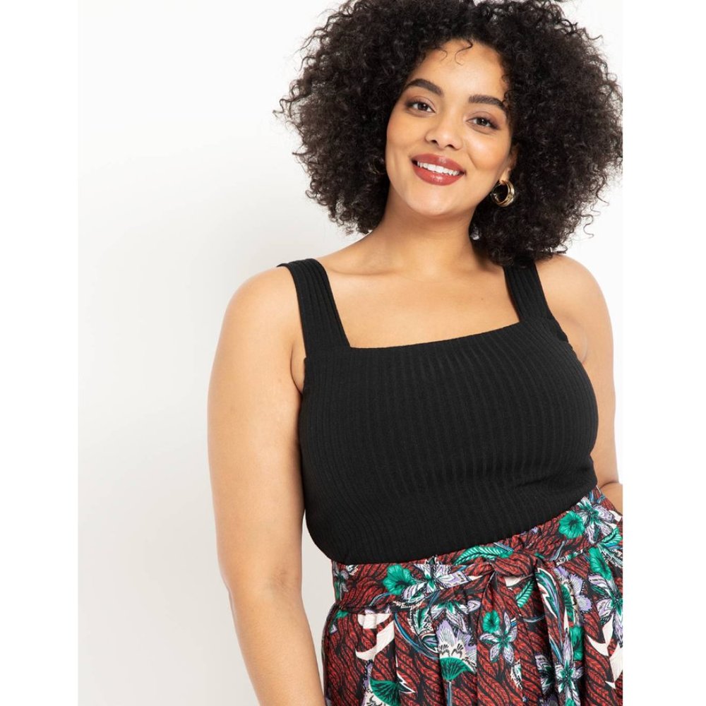 Eloquii - Square Neck Crop Top Black Size: 24